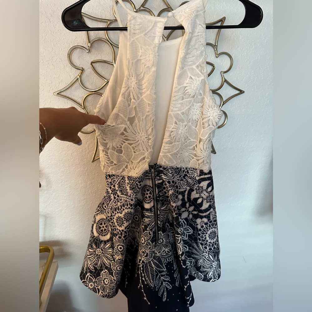 Mixed pattern open back dress with an under dress